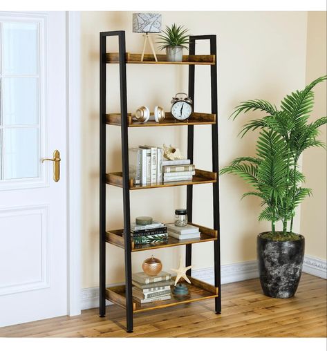 Tall Ladder, Room Work, Industrial Bookshelf, Entry Furniture, Ladder Bookshelf, Kitchen Rustic, Living Room Shelves, Room Shelves, Ladder Shelf