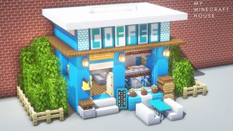 Minecraft Mini Shop Ideas, Cat Cafe Minecraft Ideas, Minecraft Gift Shop, Minecraft Coffee Shop, Minecraft Shops Ideas, Minecraft Restaurant, Minecraft Stores, Minecraft Bakery, Minecraft Bedding