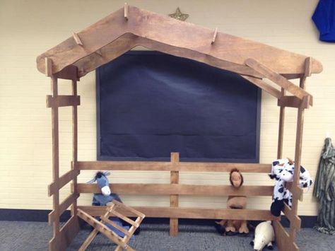 Home made nativity scene built out of 3/4in plywood. Wood interlocks so no screws needed!  #creative #wood crafts #nativity scene #christmas #stable #manger #woodworking Diy Manger Stable, Nativity Program, Diy Manger, True Christmas, Christmas Pageant, Sunday School Activities, Christmas Play, Christmas Nativity Scene, Christmas 2017