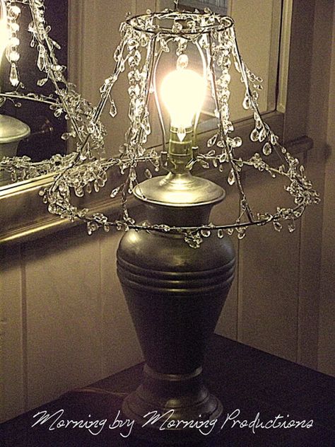 Lampshade Frame, Lamp Shade Frame, Repurposed Lamp, Beaded Lampshade, Diy Outdoor Lighting, Crystal Garland, Chandelier Crystals, Rustic Lamp Shades, Shabby Chic Lamps