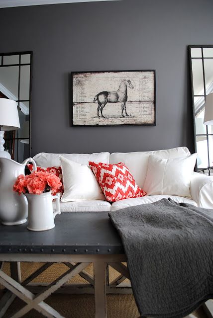 best sherwin williams gray and greige paint colours for any room include gauntlet gray and... Coral Home Decor, Charcoal Walls, Greige Paint Colors, Greige Paint, Gray Walls, Design Del Prodotto, Decor Minimalist, Living Room Grey, A Living Room