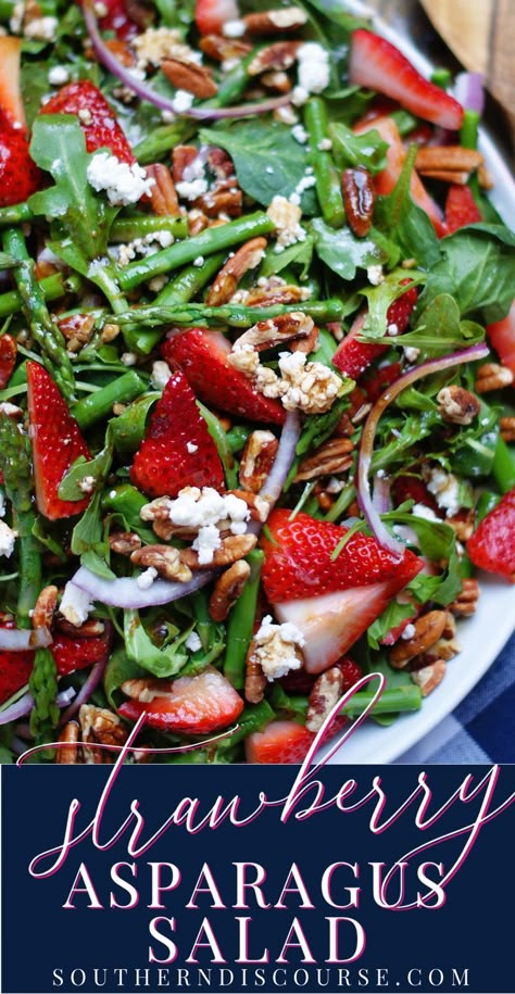 Spring Salad With Asparagus, Easter Brunch Salad Ideas, Fresh Spring Salad Recipes, Spring Mix Strawberry Salad Recipes, Strawberry Asparagus Salad, Mother’s Day Lunch Salads, Mothers Day Salad Ideas, Valentine Salad Ideas, Brunch Salads Spring