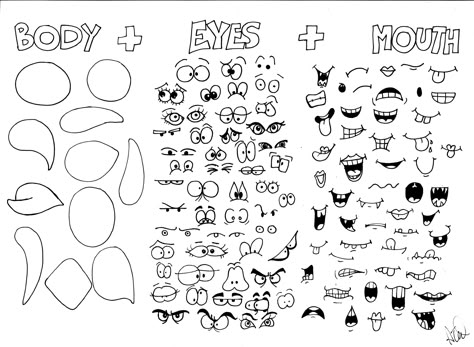 Something I did for a cartoon workshop - Pick and Mix features. These are for making fish, but eyes and mouths can be used on any faces.. Create Your Own Cartoon, Cute Cartoon Faces, Cartoon Faces Expressions, Cartoon Features, Funny Cartoon Faces, Cartoon Mouths, Alien Face, Mouth Drawing, Drawing Cartoon Faces