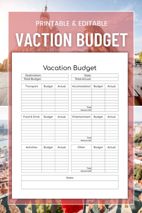 Vacation Planner Template Free Printable, Travel Expenses Template, Vacation Budget Template, Travel Budget Worksheet, Vacation Budget Planner, Vacation Planner Template, Family Budget Planner, Personal Budget Planner, Travel Budget Planner