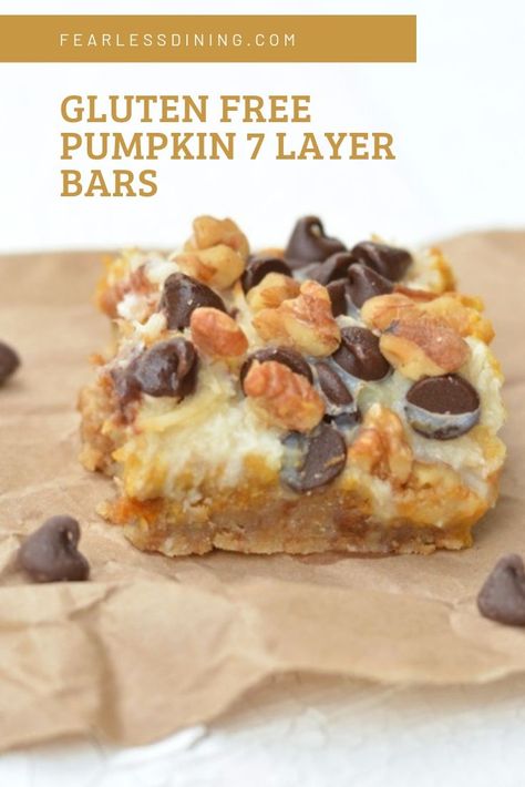 7 Layer Bars, Cookies Sans Gluten, Pumpkin Magic, Gluten Free Bars, Layer Bars, Easy Gluten Free Desserts, Magic Bars, 8x8 Pan, Gluten Free Thanksgiving