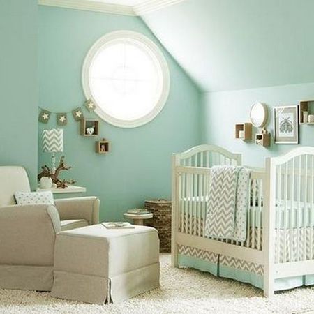 Mint green baby nursery Green Baby Nursery, Unisex Nursery, Baby Crib Bedding, Nursery Colors, Crib Bedding Sets, Baby Bedroom, Baby's Room, Nursery Inspiration, White Furniture