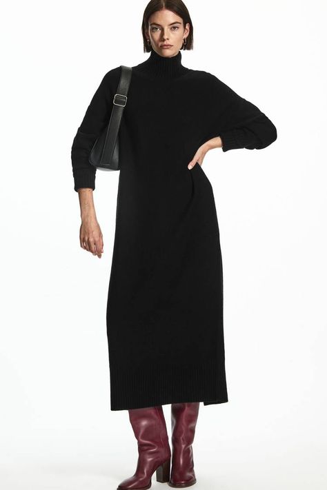 Midi Dress Fall, Wardrobe Capsule, Denim Skirts, Knitted Dress, Winter 2022, Knit Midi, Wool Dress, Big Sister, Black Dresses