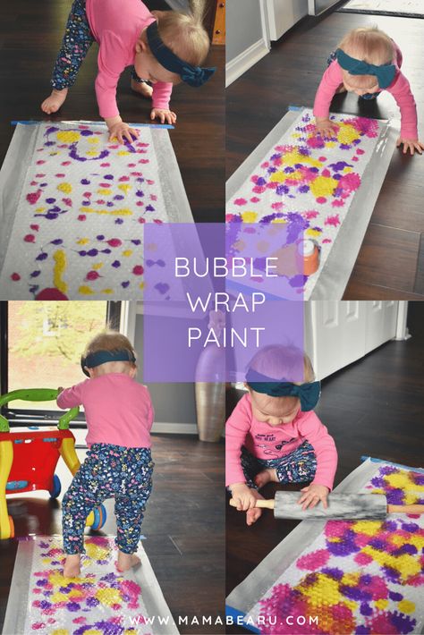 Sensory Painting Activities, Mess Free Infant Art, Bubble Activities For Toddlers, Bubble Wrap Painting Ideas, Mess Free Toddler Crafts, Mess Free Crafts For Kids, Mess Free Sensory Play, Bubble Wrap Stomp Painting, Baby Painting Ideas Infants