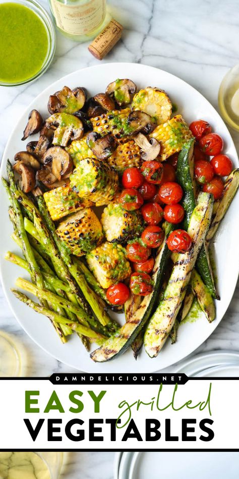 Looking for summer grilling recipes? Learn how to cook veggies on the grill! Perfectly crisp-tender, these Easy Grilled Vegetables are amazing. Don't forget the garlic basil sauce for this simple summer side dish! Easy Grilled Vegetables, Easy Veggie Sides, Labor Day Party, Easy Grilling Recipes, Grilled Dinner, Basil Sauce, Easy Veggie, Grilled Veggies, Summer Grilling