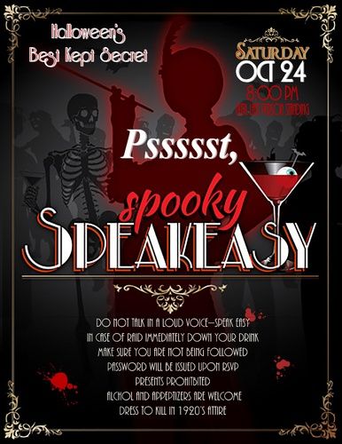 Prohibition Halloween Party, Speakeasy Invitation Ideas, Spooky Speakeasy Party, Prohibition Party Invitations, Haunted Speakeasy Party, Speakeasy Halloween Party, Haunted Speakeasy, Halloween Speakeasy, Spooky Speakeasy