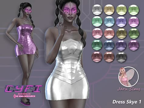 The Sims Resource - CYFI - Dress Skye 1 Punk Sims 4 Cc, Sims 4 Cyberpunk, Sims 4 Alien, Ts4 Cc Alpha, Cas Sims 4, Flares Outfit, Aesthetic Sims, Alien Clothes, Space Dress