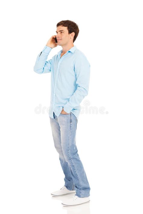 Man talking phone. Side view of handsome man talking on cell phone on white back , #AD, #Side, #view, #phone, #Man, #talking #ad Man Looking Up, Figure Reference, Tag Image, Talking On The Phone, Man Standing, Figure Drawing Reference, Handsome Man, Text Pictures, Male Poses