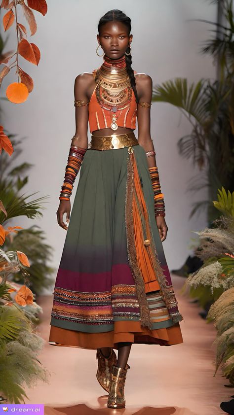 Afro Indian Fashion, Mayan Inspired Fashion, African Fantasy Clothing, Wakanda Outfits, Cultural Fusion Fashion, Solarpunk Outfit, Hindu Fashion, Mali Fashion, Peruvian Fashion