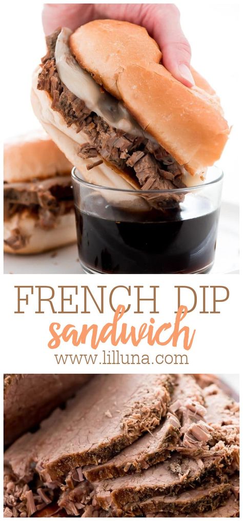 French Dip Sandwich Recipe, Slow Cooker French Dip, French Dip Sandwiches, On A Bun, Dip Sandwiches, Beef Dip, Lil Luna, Sandwich Ideas, Sandwich Bar