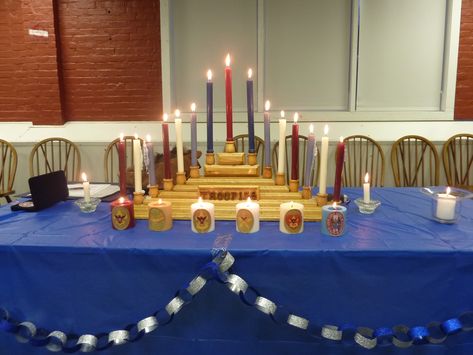 Candle centerpiece for ceremony table Court Of Honor Centerpieces, Eagle Scout Table Decorations, Eagle Scout Centerpieces, Eagle Scout Candle Ceremony, Blue And Gold Scout Centerpieces, Eagle Scout Candle Holder, Court Of Honor Ideas, Eagle Scout Quilt, Eagle Scout Cake