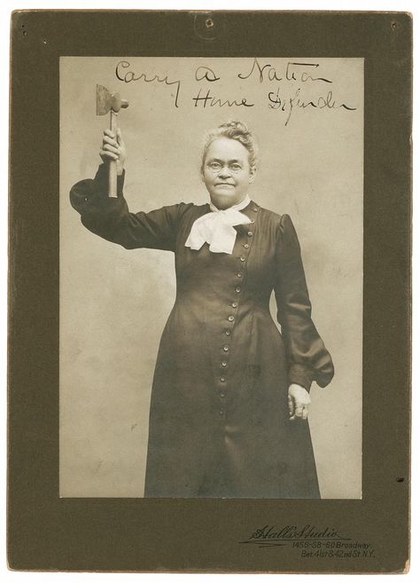 Carrie A. Nation, one of the most illustrious women fighting for the prohibition. Although she died in 1911, it is hard to overemphasize her role in the temperance movement. Carrie Nation, The Arbiter, Temperance Movement, Bar Alcohol, Lady Aesthetic, Bar Photos, Suffrage Movement, Prohibition Era, Shield Maiden