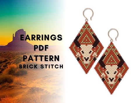 BeadingPatterns4Fun - Etsy Canada Beaded Cow Skulls, Seed Bead Pattern, Brick Stitch Earrings, Brick Stitch Pattern, Native American Beadwork, Loom Pattern, Seed Bead Patterns, Bull Skull, Beaded Earrings Patterns