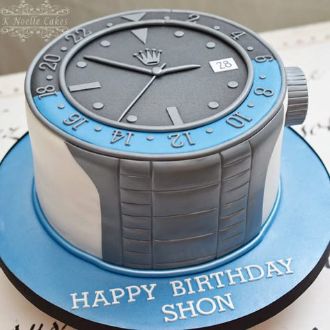 Rolex watch theme cake by K Noelle Cakes Watch Theme Cake, Simple Fondant Cake, Sofia The First Cake, Birthday Themes For Adults, Cake Design For Men, 17 Birthday Cake, Birthday Cake For Husband, Cake For Husband, Birthday Cake For Him