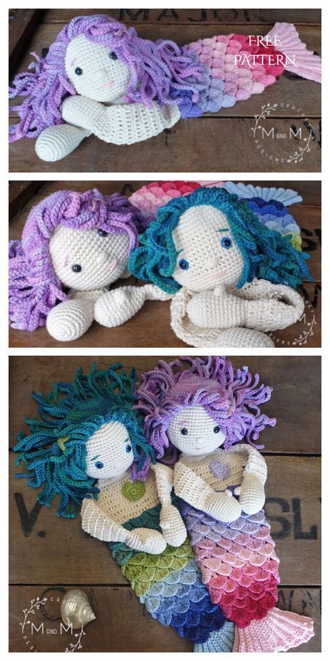 Mermaid Crochet Pattern Free, Mermaid Crochet Pattern, Crochet Mermaid Tail, Crochet Free Patterns, Crochet Lovey, Crochet Kids, Crochet Geek, Crochet Mermaid, Rag Doll Pattern