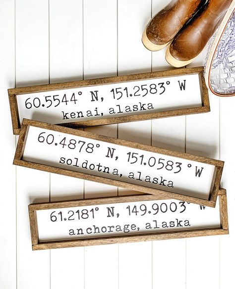 Alaskan Decor, Coordinate Sign, Alaskan Summer, Soldotna Alaska, Alaska Cabin, Alaska House, Coordinates Sign, Bush Pilot, Map Coordinates