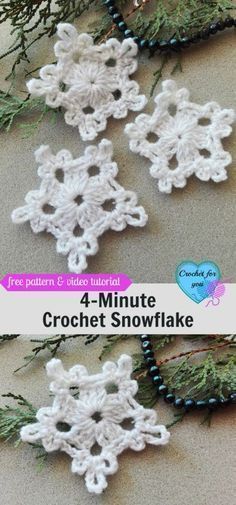 5-Minute Crochet Snowflake - free pattern Easy Snowflake Crochet Pattern, Crochet Pattern Applique, Small Snowflake Crochet Pattern, Crochet Small Snowflake, Crochet Small Snowflakes Free Patterns, Crochet Christmas Tree Coaster Free Pattern, Small Crochet Snowflake Free Pattern, Easy Crochet Snowflake Pattern, Small Crochet Ornaments