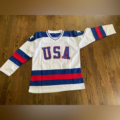 Usa Hockey Jersey Large L Nhl Olympics 1980 Blue Hone Knit Sweater Fast Ship Ahl Hockey Jersey Fashion, Cool Hockey Jerseys, Usa Hockey Team, Canada Hockey Jersey, Nhl Hockey Jerseys, Usa Hockey, Hockey Jersey, Ice Hockey, Nhl