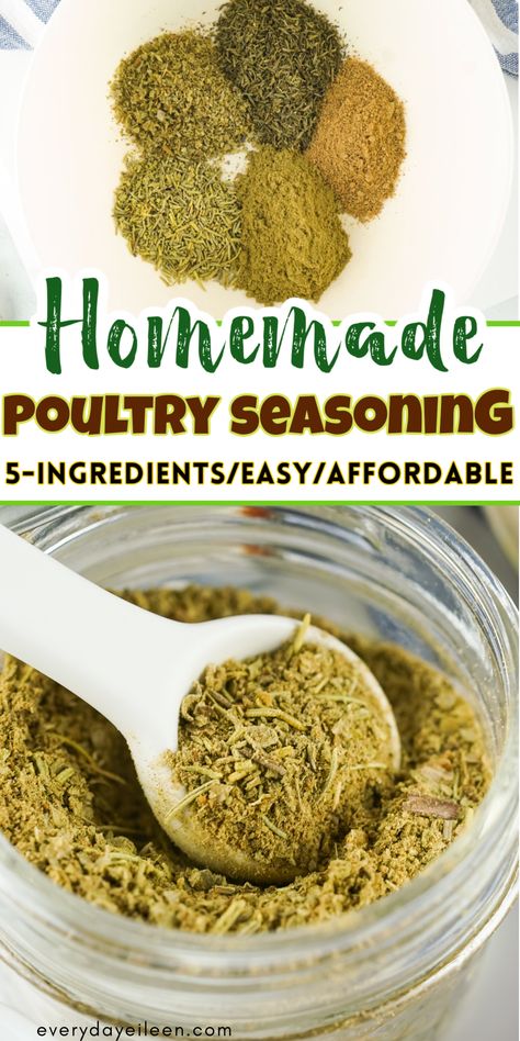 Enjoy this easy and affordable DIY Poultry Seasoning. A simple rub that is easy to prepare. A perfect blend for a delicious dry rub for chicken or turkey. Diy Poultry Seasoning, How To Make Poultry Seasoning, Diy Poultry Seasoning Recipe, Poultry Seasoning Recipe Simple, Homemade Poultry Seasoning, Chicken Seasoning Ideas, Seasoning For Turkey, Poultry Rub Recipe, Seasonings For Chicken