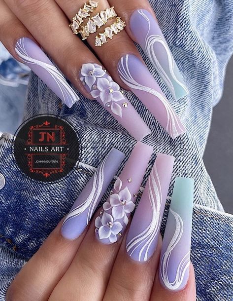 Nail Ideas For Spring, Easter Nail Ideas, Pink Nail Ideas, Easter Nail, Purple Acrylic Nails, Lavender Nails, Spring Nail Designs, Fancy Nails Designs, Cute Spring Nails