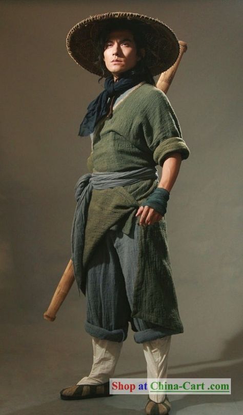 Outlaws of the Marsh Opera Ancient Chinese Kung Fu Men Costumes and Hat Peasant Fashion, Peasant Clothing, Men Costumes, Chinese Kung Fu, Chinese Man, Medieval Clothing, Poses References, Chinese Clothing, Japanese Outfits