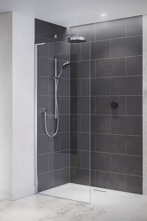 To create a contemporary wet-room feel in your bathroom, choose minimalist monochrome finishes and a streamlined Flight Level shower tray. New Build Bathroom Ideas, Ensuite Shower Room Ideas, Rustic Small Bathroom Ideas, Wetroom Ideas, Clean Mind, 2024 Bathroom, Small Shower Room, Patterned Bathroom Tiles, Shower Rooms