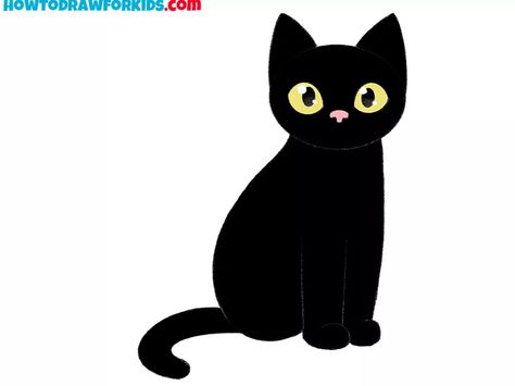 How to Draw a Halloween Cat - Easy Drawing Tutorial For Kids Halloween Cat Drawing, Cat Face Halloween, Black Cat Drawing, Cat Drawing Tutorial, Drawing Lesson, Cute Cat Drawing, Drawing Tutorials For Kids, Cat Doodle, Coloring Supplies