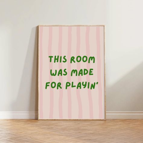 Bring color and playfulness to your space with this "This Room Was Made For Playin'" print! Once your order is filled, you will be redirected to the download page - Please note that no physical item will be mailed to you - Print at home, or send your PDF file to any print center (such as Staples) You will receive a ZIP file containing 4 PDF files following these ratios: - 2:3 for 6x9, 8x12, 10x15, 12x18, 16x24, 20x30, 24x36 - 3:4 for 6x8, 9x12, 12x16, 15x20 and 18x24 - 4:5 for 8x10, 12x15, 16x20 Pink And Green Playroom, Pink And Green Kids Room, Red Playroom, Playroom Gallery Wall, Pink Toddler Rooms, Green Playroom, Pink Kids Room, Pink Playroom, Green Kids Rooms