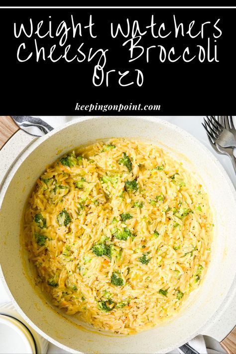 Cheesy Broccoli Orzo Ww Orzo Recipes, Orzo Dinner Recipes, Broccoli Orzo, Rice Recipes Side, Orzo Pasta Recipes, One Pan Recipe, Cheesy Broccoli Soup, Keeping On Point, Greek Orzo Salad