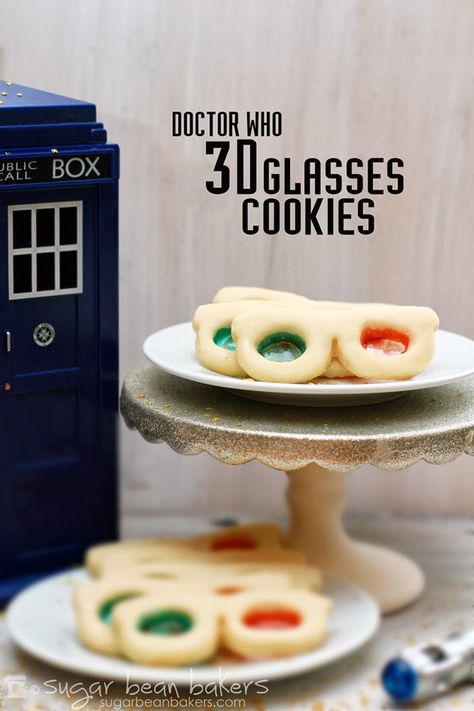 Doctor Who 3D Glasses Cookies Doctor Who Birthday, Doctor Who Craft, Doctor Who Party, Doctor Who Wedding, Geek Food, Cookies Sugar, 3d Glasses, Fun Recipes, Bakery Recipes