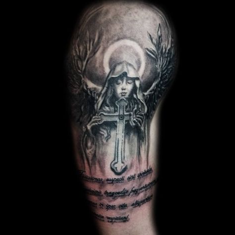 #tattoo #angel with #wings #holding #cross and #words" https://www.facebook.com/FocusMindTattoo/ https://www.instagram.com/f_m_tattoo/ Angel Holding Cross Tattoo, Tattoo Angel, Angel With Wings, M Tattoos, Ancient Sculpture, Angel Tattoo, Cross Tattoo, A Cross, Angel Wings