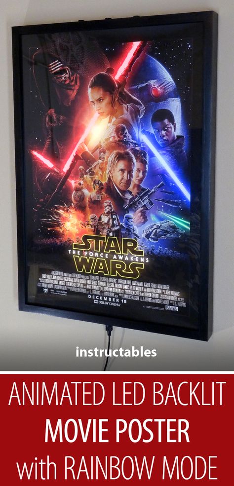 The Force Awakens Animated LED Backlit Movie Poster With Rainbow Mode Movie Poster Frames, Geek Room, Man Projects, Geek Crafts, News Studio, Star Wars Movie, Force Awakens, Movie Game, Electronics Projects