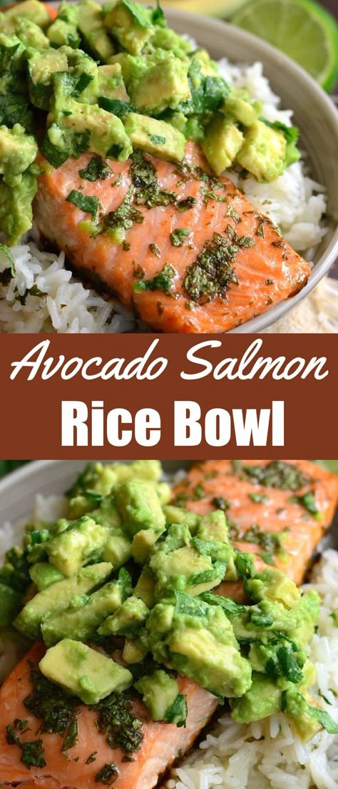 Light Foods, Rice Bowl Recipe, Pescatarian Diet, Salmon Rice Bowl, Salmon Rice, Rice Bowls Recipes, Salmon Avocado, Salmon And Rice, Light Meals