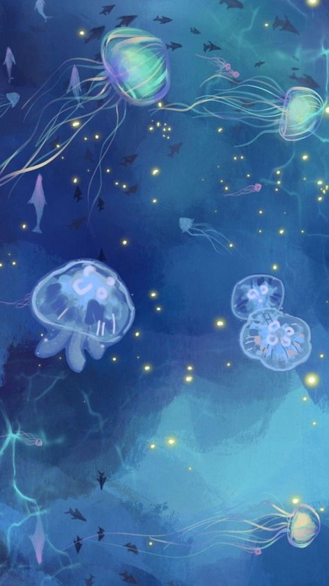 Aquarium Phone Wallpaper, Aquarium Aesthetic Drawing, Jellyfish Background Wallpapers, Jelly Fish Wallpaper Blue, Cute Jellyfish Wallpaper, Aquatic Wallpaper, Blue Water Wallpaper, Aquarium Wallpaper, Jellyfish Pictures