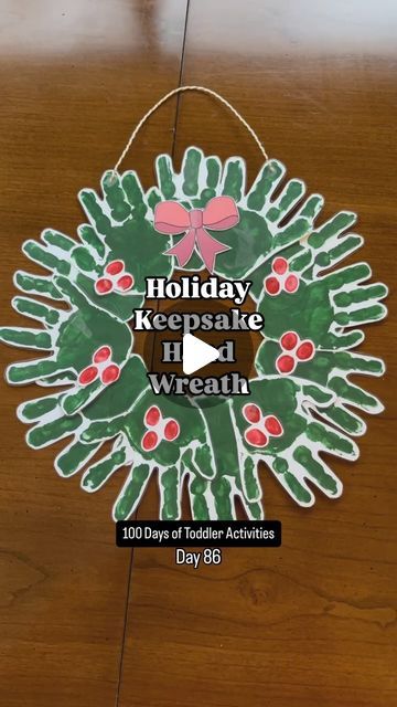 Mauryn Bennight | EASY Toddler & Kid Activities on Instagram: "Keepsake Holiday Hand Wreath toull want to keep for years to come ✨  If you’re like me you LOVE a keepsake craft to do with your littles. This hand wreath turned out better than I had hoped and I think you’ll love it too.   This hand wreath is just like one my mom did with me when I was little. She still puts hers up every holiday season 30 years later and I hope to do the same with this one done with my littles hands ✋🏿  Comment “KEEP” and I’ll send you a Holiday keepsakes printable download I’ve made right to your DMs.   It includes easy to follow instructions to this keepsake craft as well as 5 others to do with your little ones this season. The guide even comes with printable designs you can simple paint and stamp your lit Kids Christmas Crafts Handprint Wreath, Christmas Wreath Handprints, Toddler Christmas Crafts Keepsake, Easy Handprint Christmas Crafts, Christmas Wreath Kids Craft, Kids Wreath Craft, Handprint Wreath, Hand Wreath, Christmas Handprint Crafts