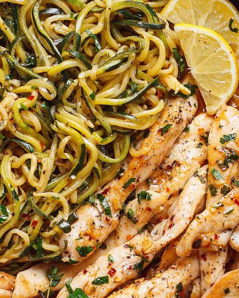 15-Minute Cowboy Butter Chicken with Zucchini Noodles - #recipe by #eatwell101 - https://www.eatwell101.com/cowboy-butter-chicken-and-zucchini-noodles Chicken With Zucchini Noodles, Chicken With Zucchini, Zucchini Dinner Recipes, Chicken And Zucchini, Cowboy Butter, Pasta With Chicken, Zucchini Noodle Recipes, Healthy Zucchini, Chicken Zucchini