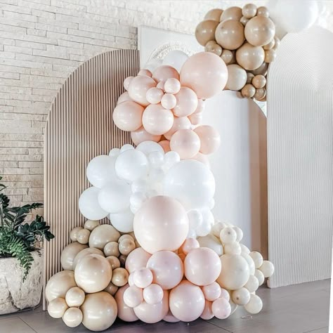 Nude Pink Balloon Garland, Pink Peach White Balloon Garland, Pink White And Cream Balloons, Pink And White Balloon Arch, Blush Balloon Garland, Boho Balloon Garland, Decoration Of Living Room, Blush Balloons, Christening Decorations