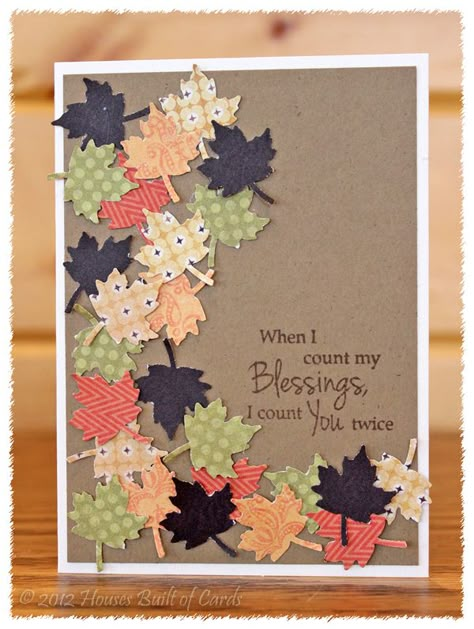 When I count my blessings, I count you twice - this would be a great card to send to our sponsored kids! Thanksgiving Cards Handmade, Carte Halloween, Autumn Cards, Leaf Cards, Thanksgiving Cards, Fall Cards, Cards Scrapbooking, Scrapbooking Cards, Card Tags