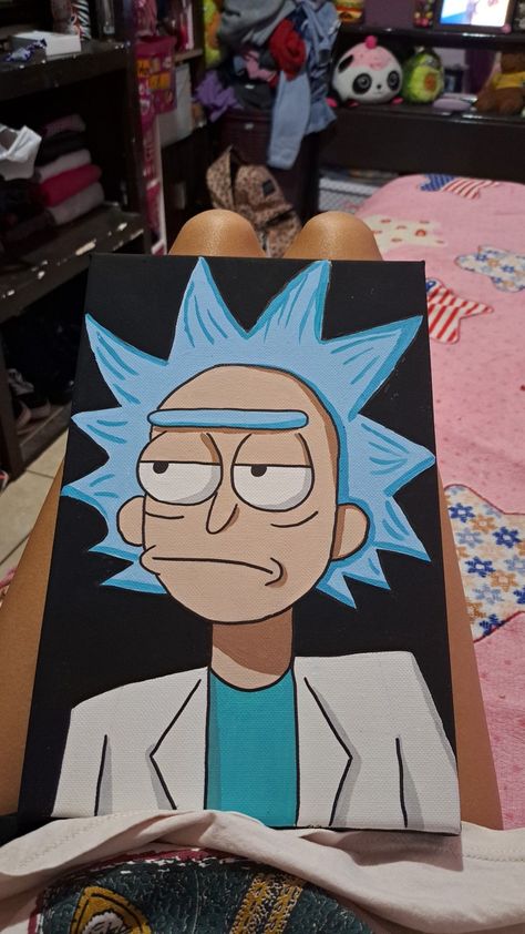 Simple Rick And Morty Painting, Cartoon Character Paintings High, Rick And North Painting, Canvas Painting Ideas Rick And Morty, Gaming Painting Ideas, Easy Rick And Morty Painting, Rick And Morty Art Canvas, Painting Ideas Rick And Morty, Trippy Rick And Morty Painting Ideas