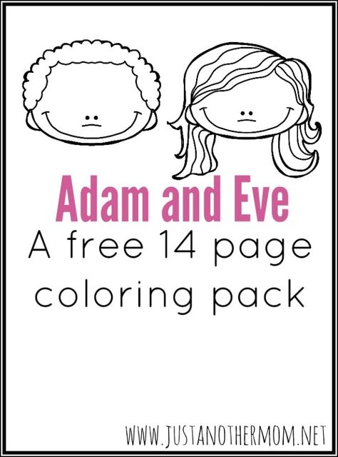 Meant to complement my Adam and Eve mini pack, I've made an Adam and Eve coloring pack, packed with 14 fun pages. Free Preschool Bible Curriculum, Adam And Eve Printable, God Made Adam And Eve Craft Preschool, Adam And Eve Craft Free Printables, Adam And Eve Coloring Page For Preschool, Adam And Eve Craft Preschool Free Printables, Adam Eve Craft Sunday School, Adam And Eve Craft For Kids, Adam And Eve Craft Sunday School