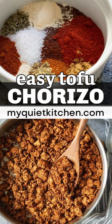 Tofu Chorizo Recipe, Tofu Sausage, Tofu Chorizo, Cashew Queso, Easy Tofu, Chorizo Recipe, Vegan Meat Recipe, Vegan Chorizo, Homemade Tofu