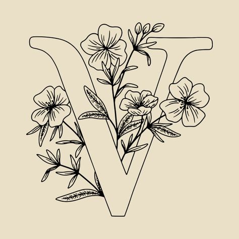 Letter V Drawing, Easy Drawings Ideas, V Sketch, Floral Letter Embroidery, Monogram Letters With Flowers, Letter V Embroidery Pattern, Sketches To Draw, V Alphabet Mandala Art, Floral Monogram Letter Printable