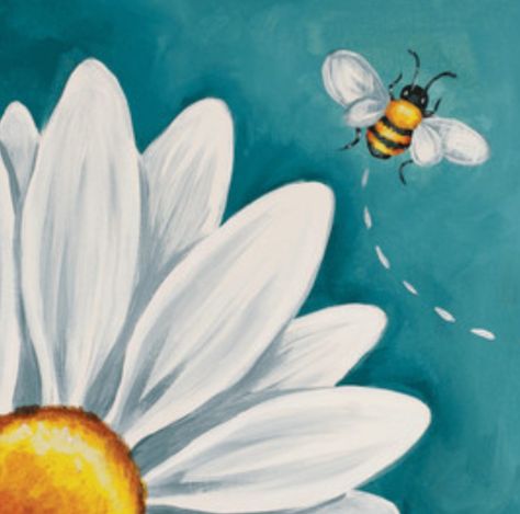 Bee Paintings On Canvas, Bee Flower Painting, Paint Night Ideas Easy, Pre Drawn Canvas For Painting, Canvas Paint Party, Pre Drawn Canvas, Canvas For Painting, Sip And Paint, Paint Your Pet