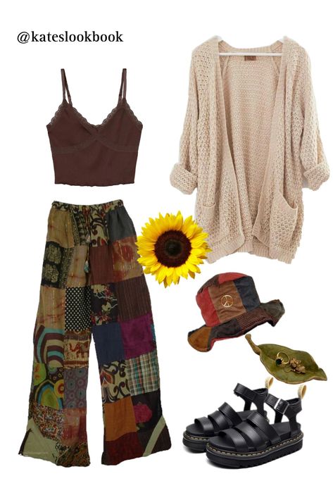 Hippy Astetic Outfits, Alt Hippie Aesthetic Outfits, School Appropriate Hippie Outfits, Comfy Hippie Outfit, 60s Hippie Outfits, Hippie Fall Outfits, Hippe Overall Comfy, Vintage Hipster Outfits, Simple Hippie Outfits