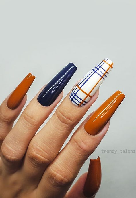 November Nail Designs, Plaid Nail Designs, November Nails, Fall Nail Trends, Fall Nail Art Designs, Plaid Nails, Winter Nails Acrylic, Fall Acrylic Nails, Thanksgiving Nails