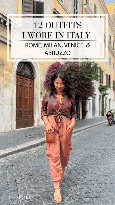 WHAT I WORE IN ITALY: A SUMMER OUTFIT PACKING LIST | Focusing on what brings me joy & comfort helped me pack light(er) for our Italian vacation! Here are the 12 summer outfit essentials that I wore on repeat. | #TheMomEditTravel #ItalyPackingList #SummerOutfits #ItalyOutfits #ItalyVacation #TanSandals #BlackDress #SilkJoggers #JeanShorts #CargoPants #PleatedShorts #TravelOutfits Italy Summer Outfits Women, What I Wore In Italy, Silk Cargo Pants Outfit, What To Wear In Italy In Summer, Rome Summer Outfits, Rome Travel Outfits, Summer Outfit Essentials, Outfits To Wear In Italy, Italy Outfits Summer